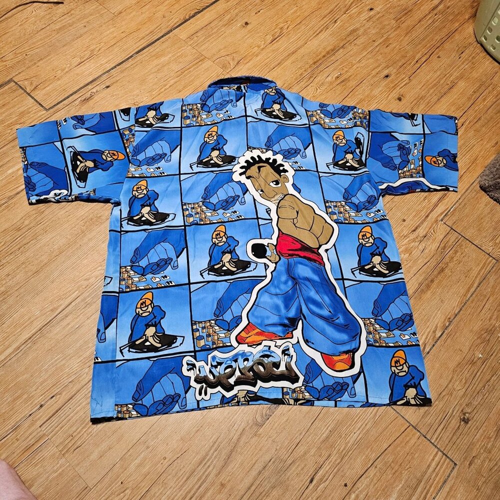 Vtg 90s Y2K  UP RO'S Allover Print Shirt Hip Hop DJ Urban Artist Rap Graffiti XL - Picture 16 of 16